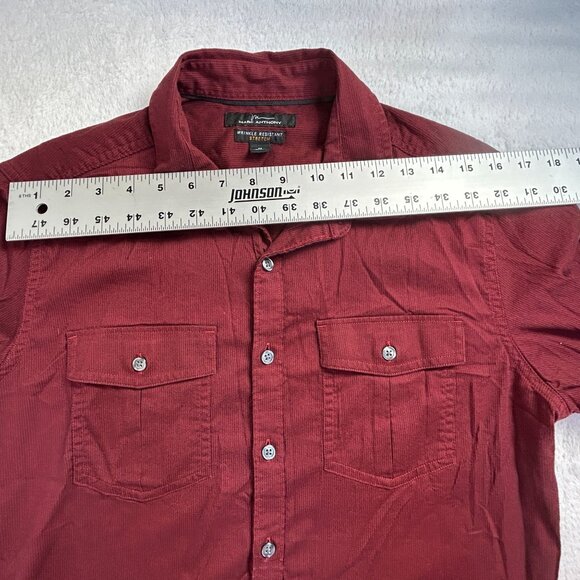 Marc Anthony Mens Red Wrinkle Resistant Stretch Button Up Shirt Medium Pockets - Picture 6 of 8